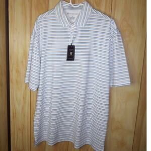 NWT Oxford Golf White Striped Collared Short Sleeve Polo Shirt XL